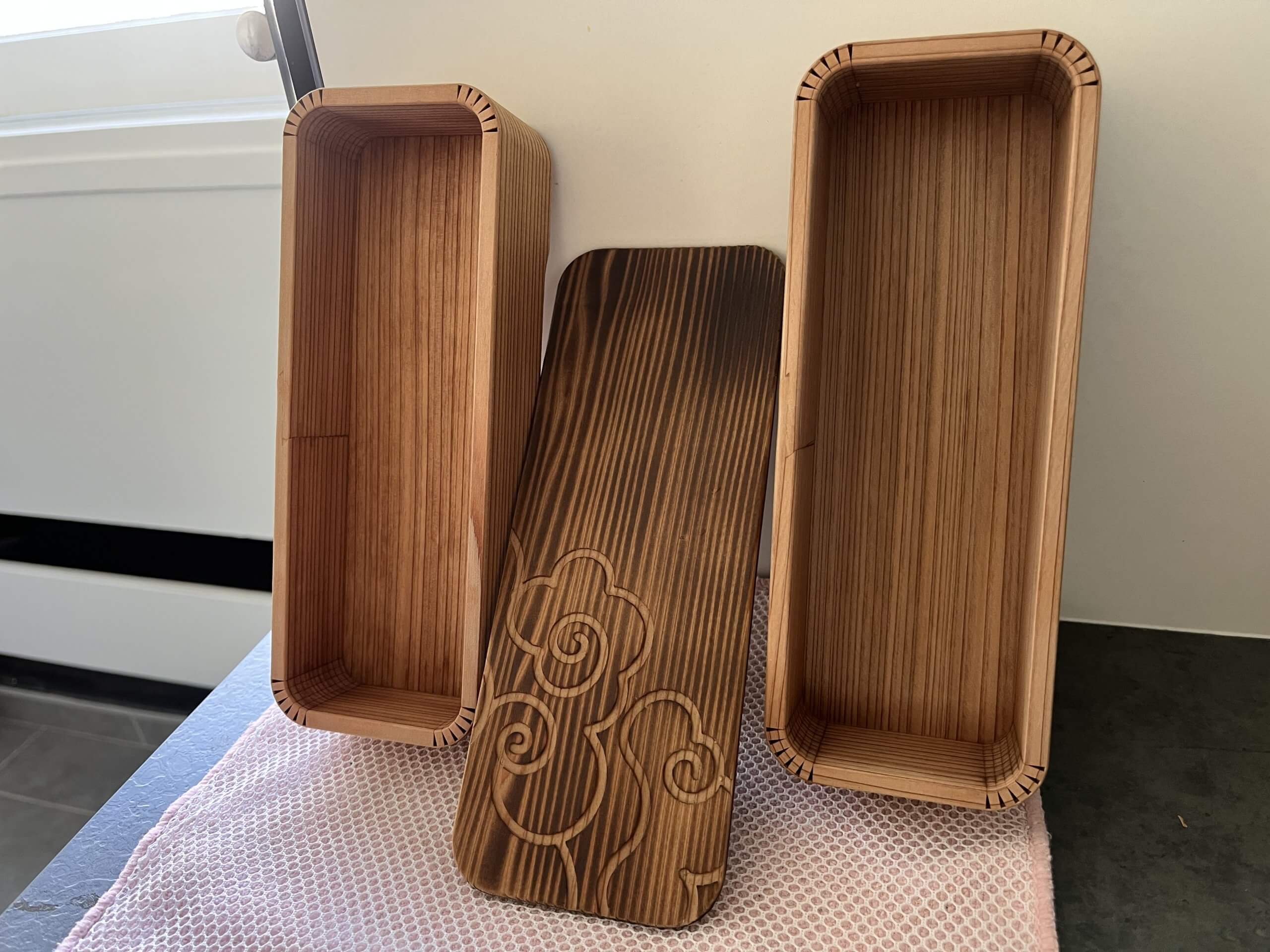 wooden bento box air drying after washing in a Japanese home