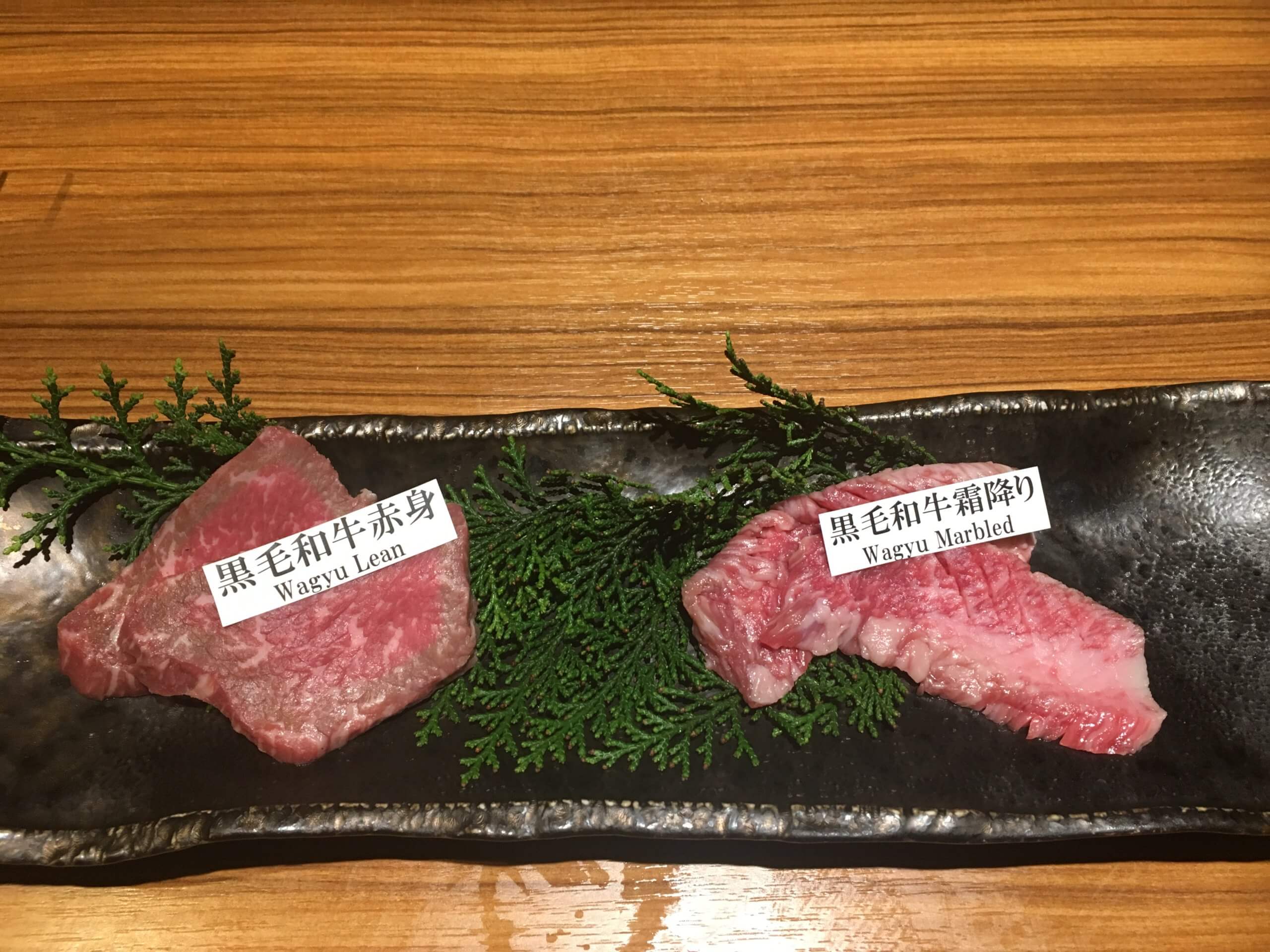 Wagyu beef cuts labeled in both English and Japanese