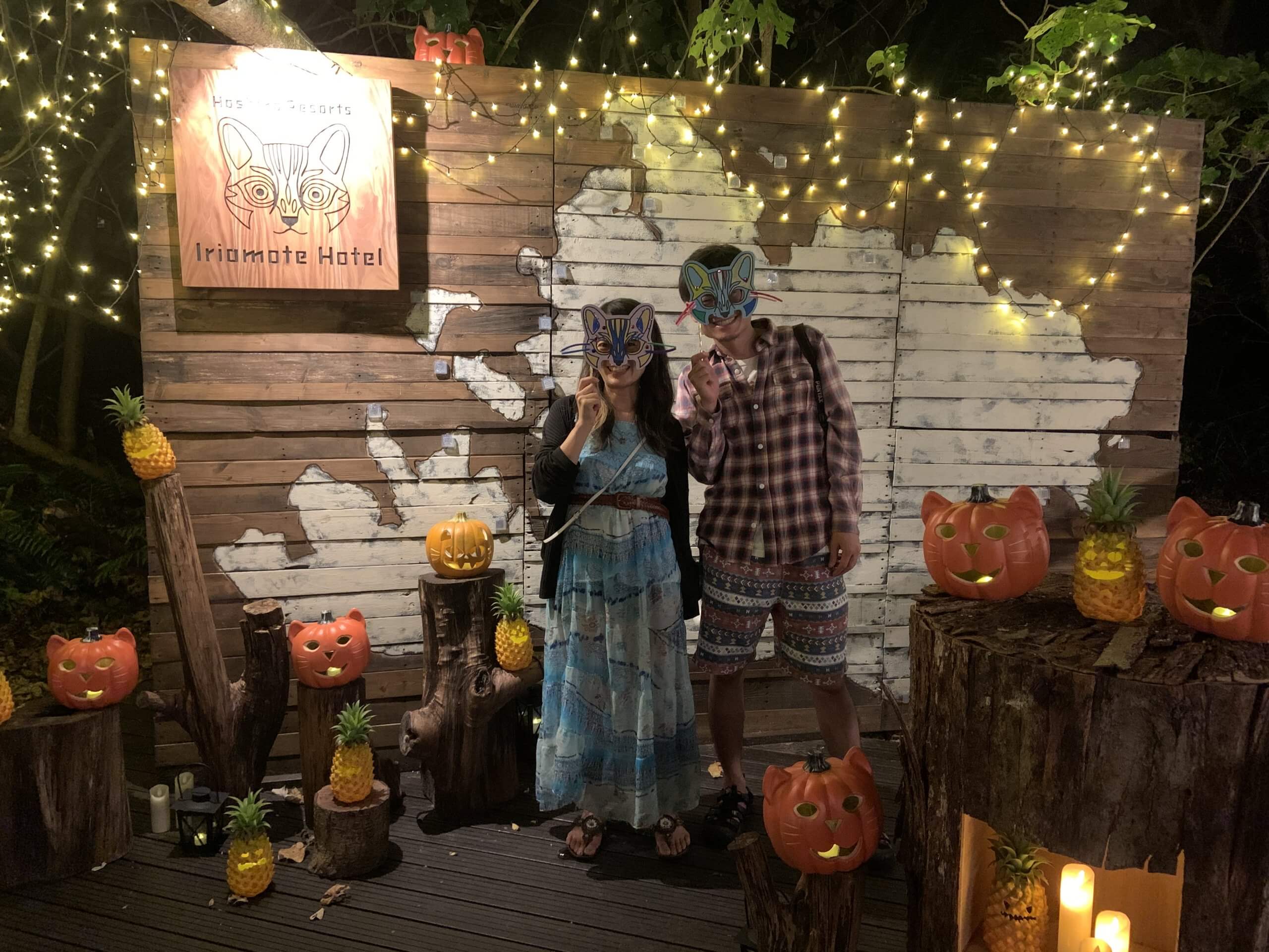 Halloween decorations at a resort in Iriomote Island featuring Iriomote wildcat theme
